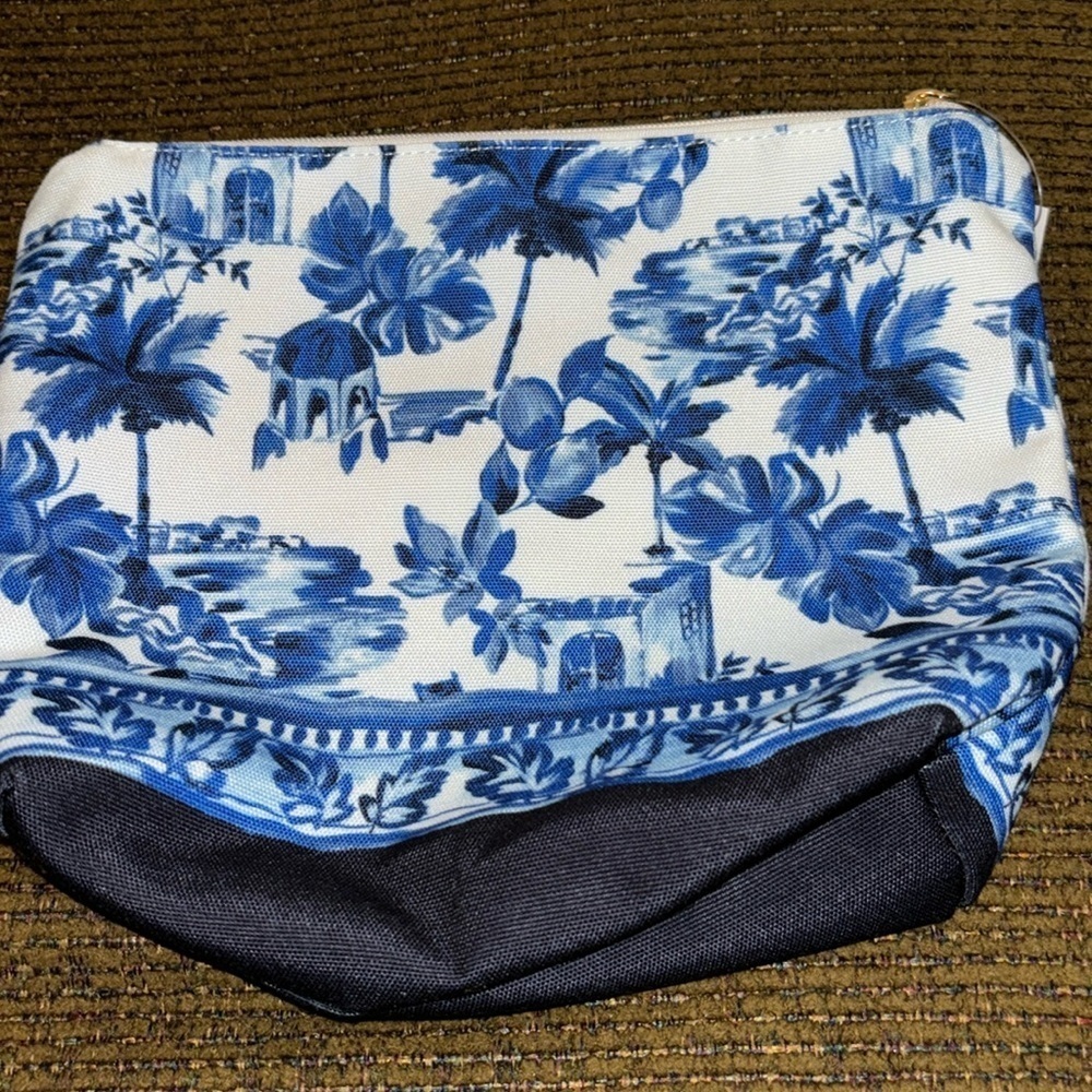 Loft Large Cosmetic Pouch Blue White Pattern